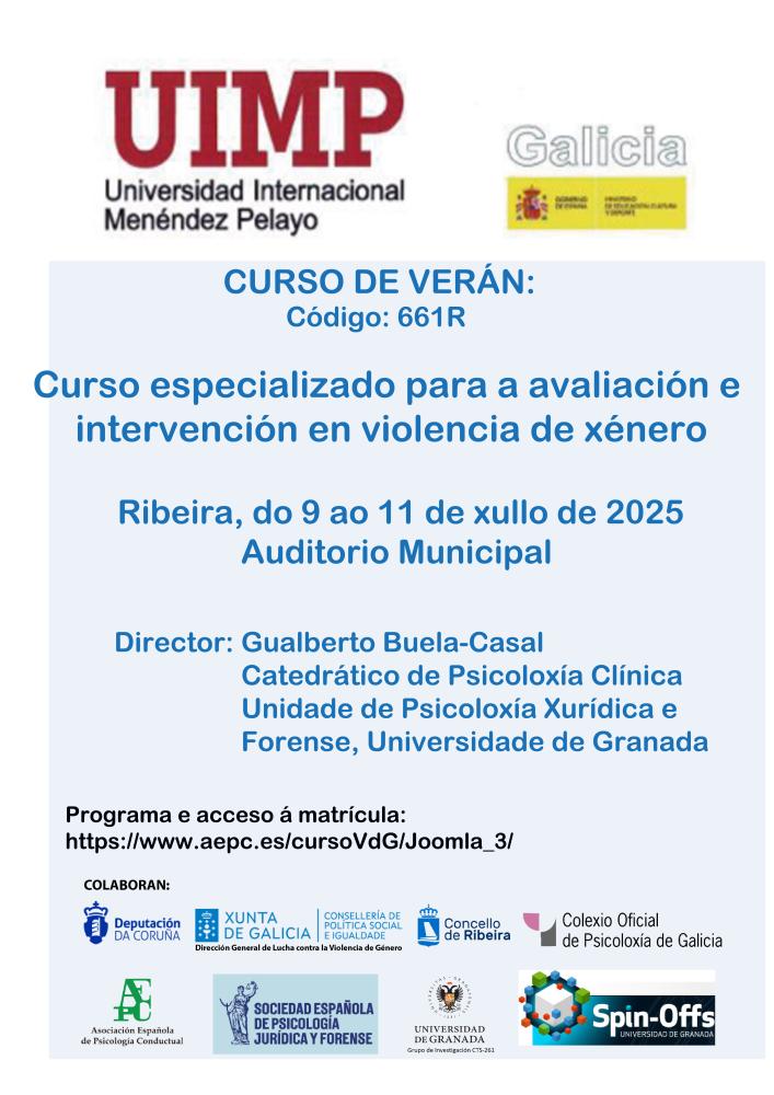 Imagen El “Curso especializado para la evaluación e intervención en violencia de género” de la UIMP se desarrollará este verano en Ribeira.
