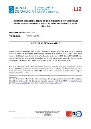 Imaxe Aviso por un episodio dun fenómeno meteorolóxico adverso por chuvia e vento