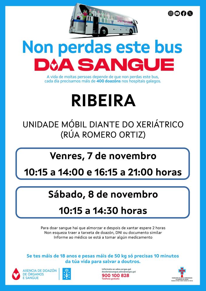 Imagen A unidade móbil para a doazón de sangue estará en Ribeira no 7 e 8 de novembro