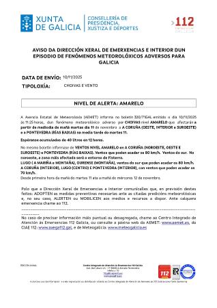Imaxe Aviso por un episodio dun fenómeno meteorolóxico adverso por chuvias e vento
