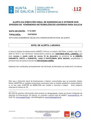 Imagen Aviso por un episodio dun fenómeno meteorolóxico adverso por costeiros