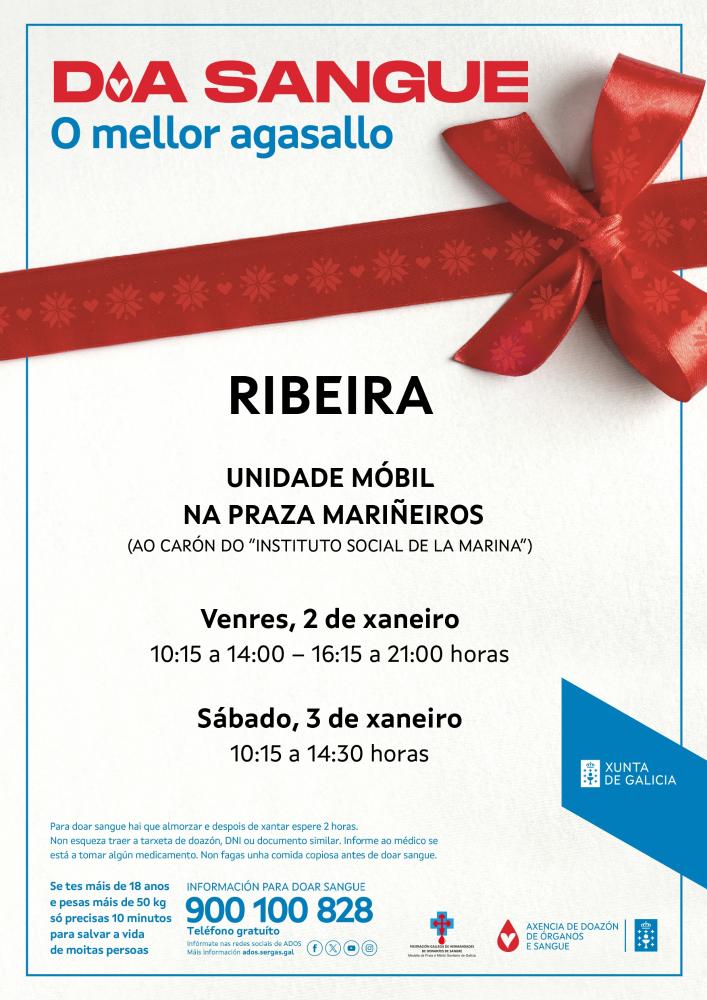 Imagen A unidade móbil para a doazón de sangue estará en Ribeira no 2 e 3 de xaneiro