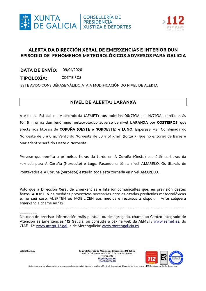 Imagen Aviso por un episodio dun fenómeno meteorolóxico adverso por costeiros