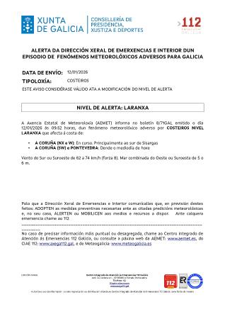 Imaxe Aviso por un episodio dun fenómeno meteorolóxico adverso por costeiros