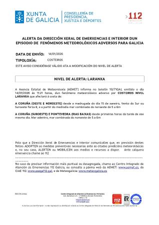 Imaxe Aviso por un episodio dun fenómeno meteorolóxico adverso por costeiros