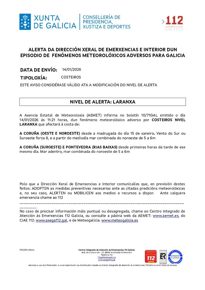 Imagen Aviso por un episodio dun fenómeno meteorolóxico adverso por costeiros