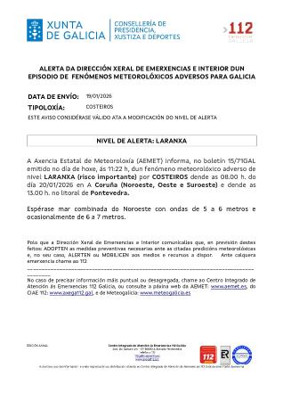Imaxe Aviso por un episodio dun fenómeno meteorolóxico adverso por costeiros