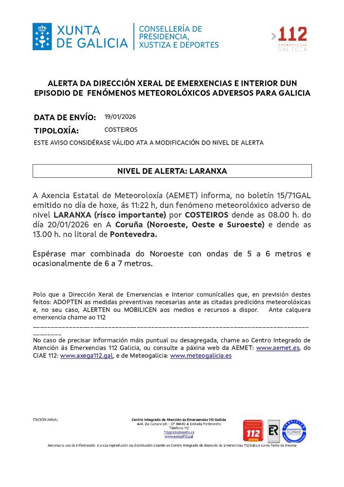 Imagen Aviso por un episodio dun fenómeno meteorolóxico adverso por costeiros