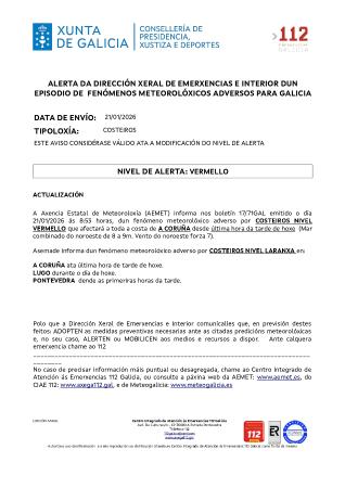 Imaxe Aviso por un episodio dun fenómeno meteorolóxico adverso por costeiros