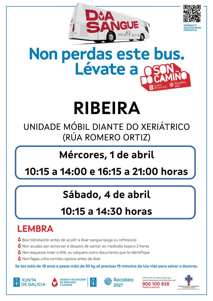 Imagen A unidade móbil para a doazón de sangue estará en Ribeira no 1 e 4 de abril