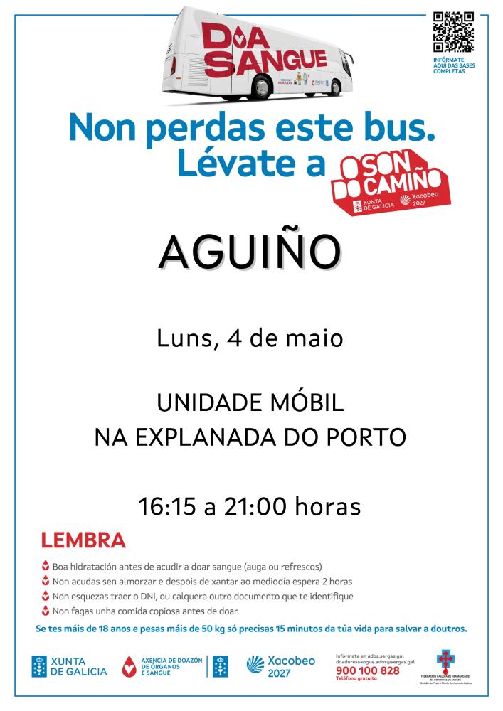 Imagen A unidade móbil para a doazón de sangue estará en Aguiño no 4 de maio e en Ribeira nos días 8 e 9