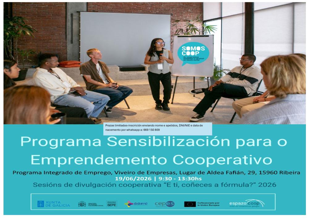 Imagen O Programa Integrado de Emprego de Ribeira promove unha charla sobre o emprendemento cooperativo no 19 de xuño