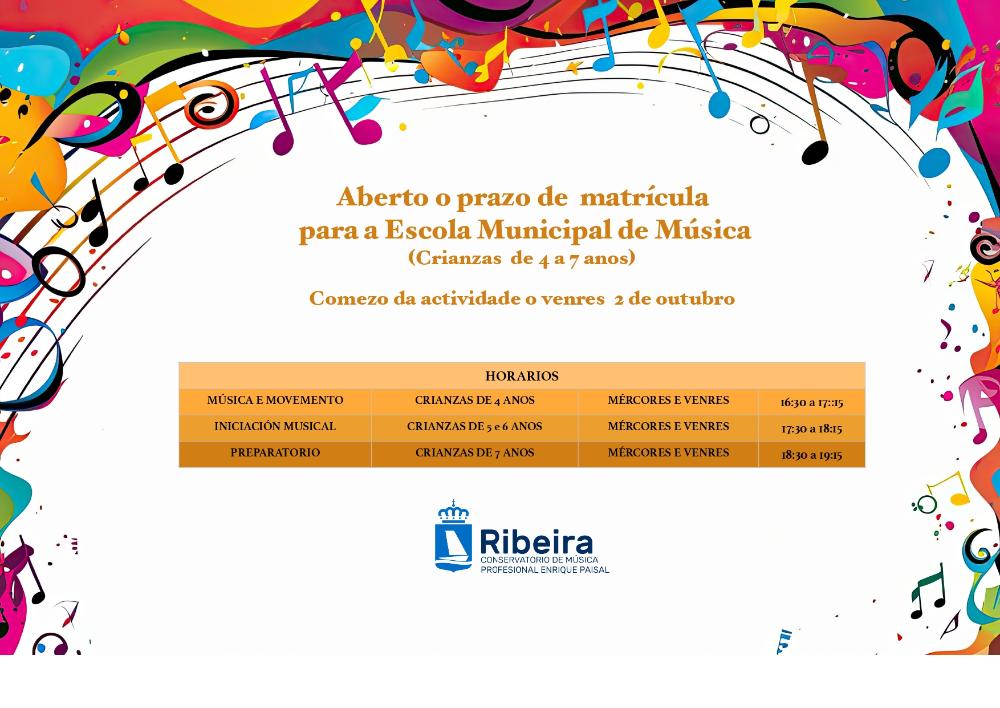 Imagen O Concello de Ribeira abre o prazo de matrícula para a Escola Municipal de Música