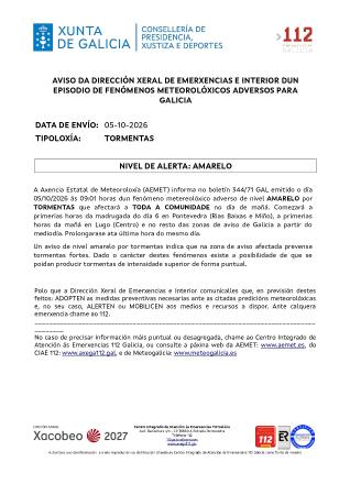 Imaxe Aviso por un episodio dun fenómeno meteorolóxico adverso por tormentas e choiva